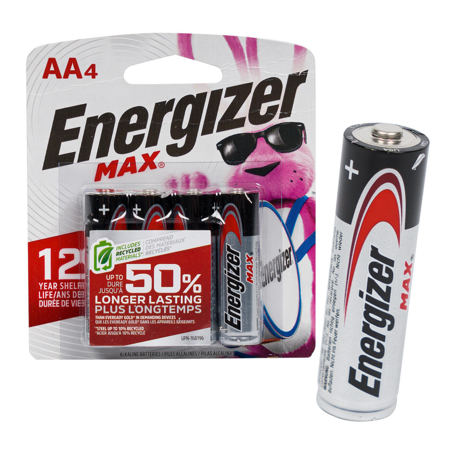 4pk AA Energizer Alkaline Battery 31678. 24 packs per case. Four batteries per Pack.