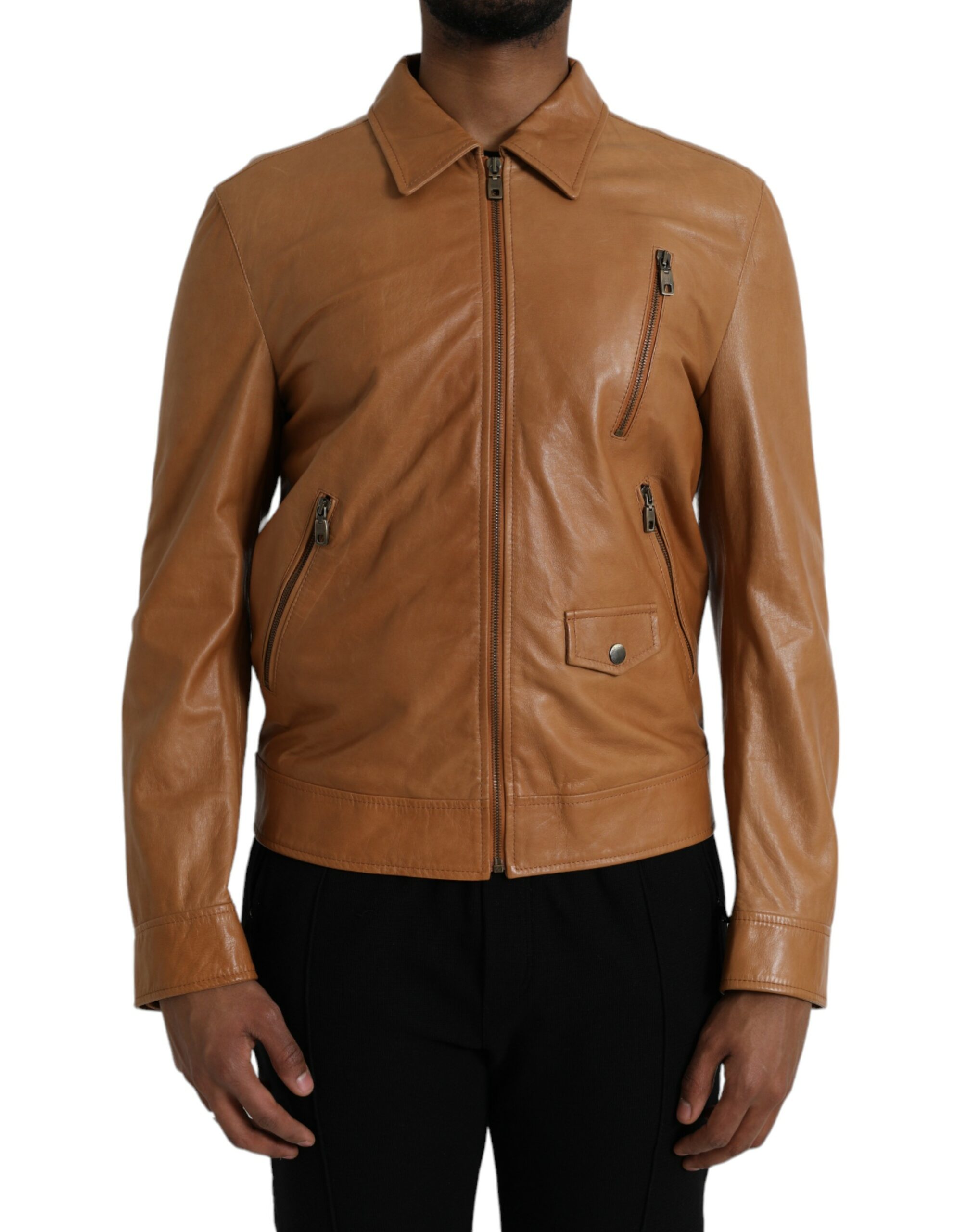 dolce gabbana brown lamb leather blouson jacket bargain pyramid.com