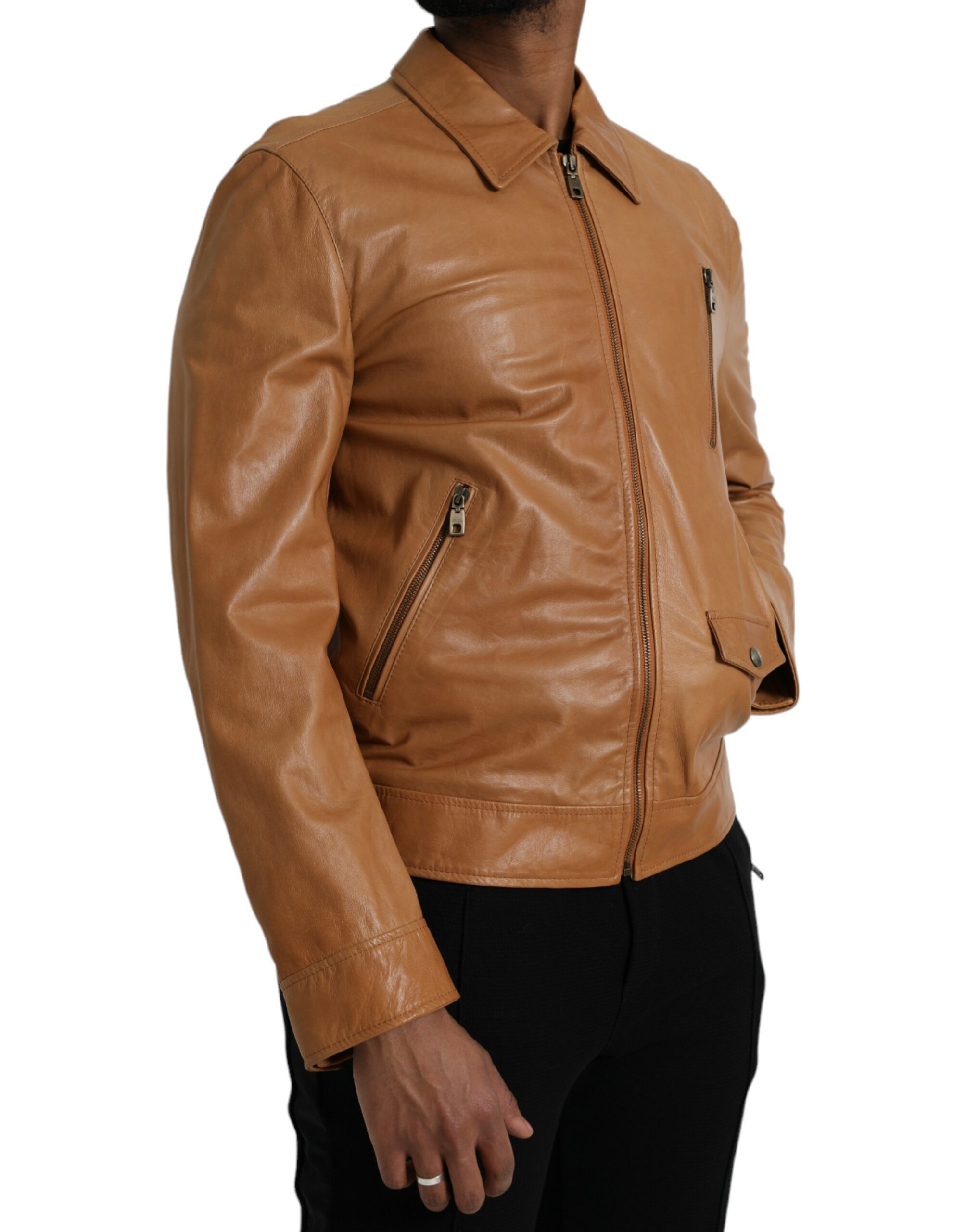 DOLCE & GABBANA Brown Lamb Leather Blouson Jacket - Image 2