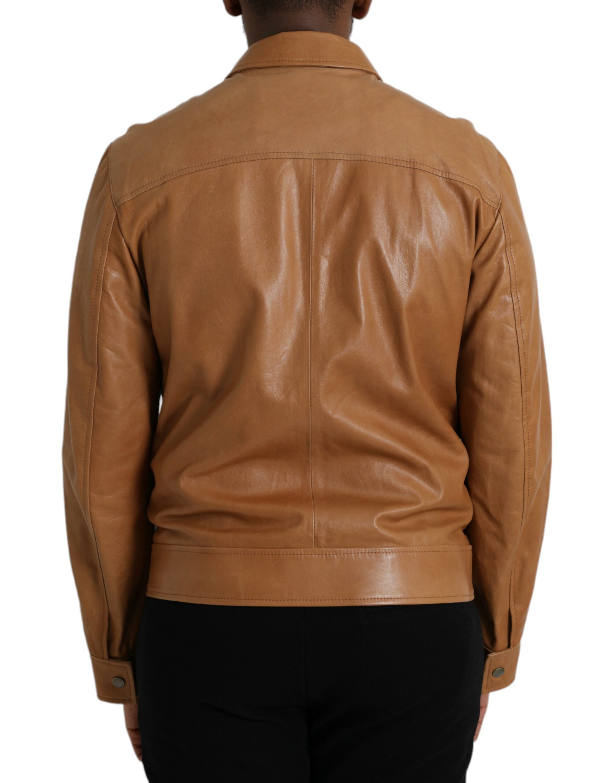 DOLCE & GABBANA Brown Lamb Leather Blouson Jacket - Image 3