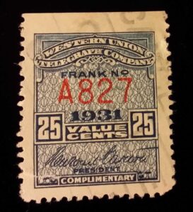 Stamp Collection USA, 1932 western union 25 cents value stamp