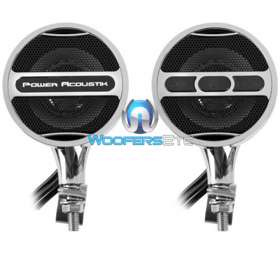 POWER ACOUSTIK HANDLE BAR MOUNT 2 SPEAKER MOTORCYCLE SYSTEM CHROME (MCS-22CCC)