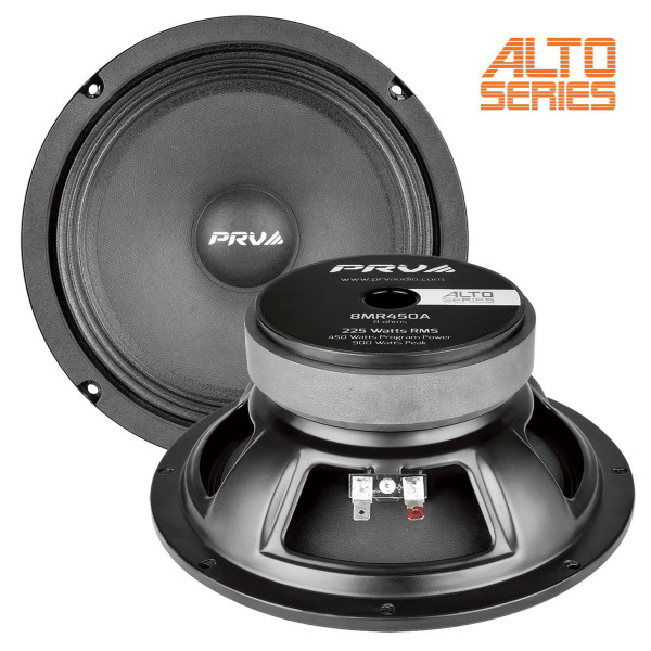 PRV AUDIO - 8" MID RANGE BULLET - STAMPED STEEL BASKET - 1.5" VC - 500W PROGRAM POWER - 4 OHMS (8MR500-4BULLET)