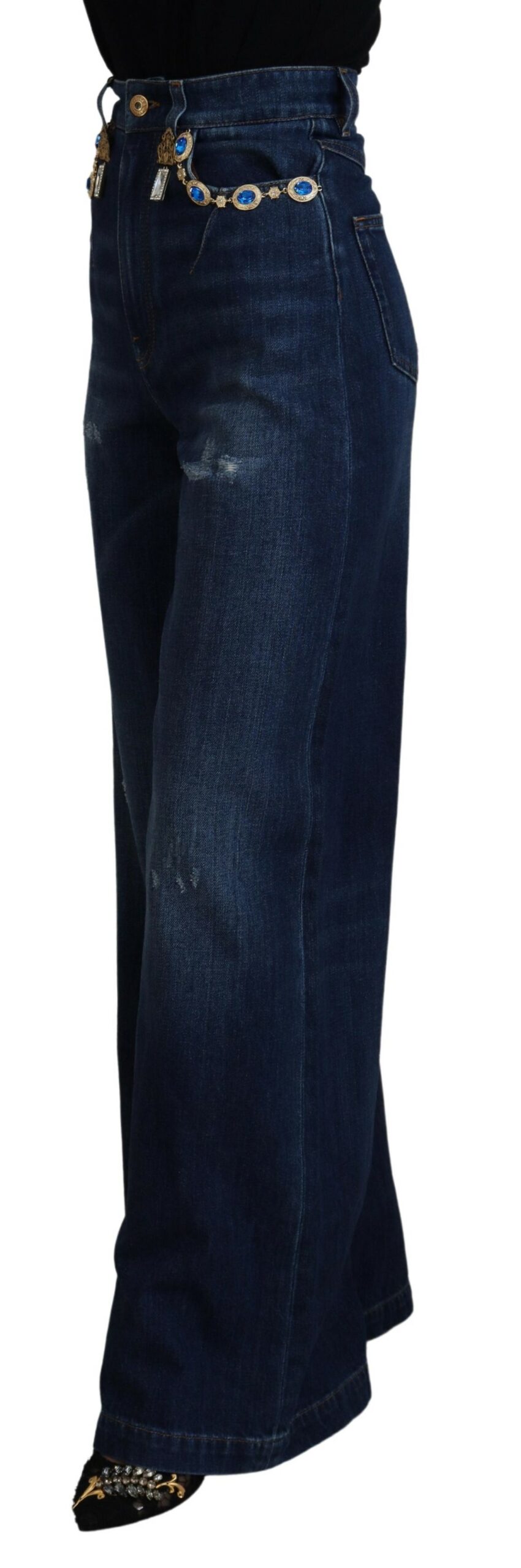 DOLCE & GABBANA Embellished Straight Leg Designer Jeans - Image 2