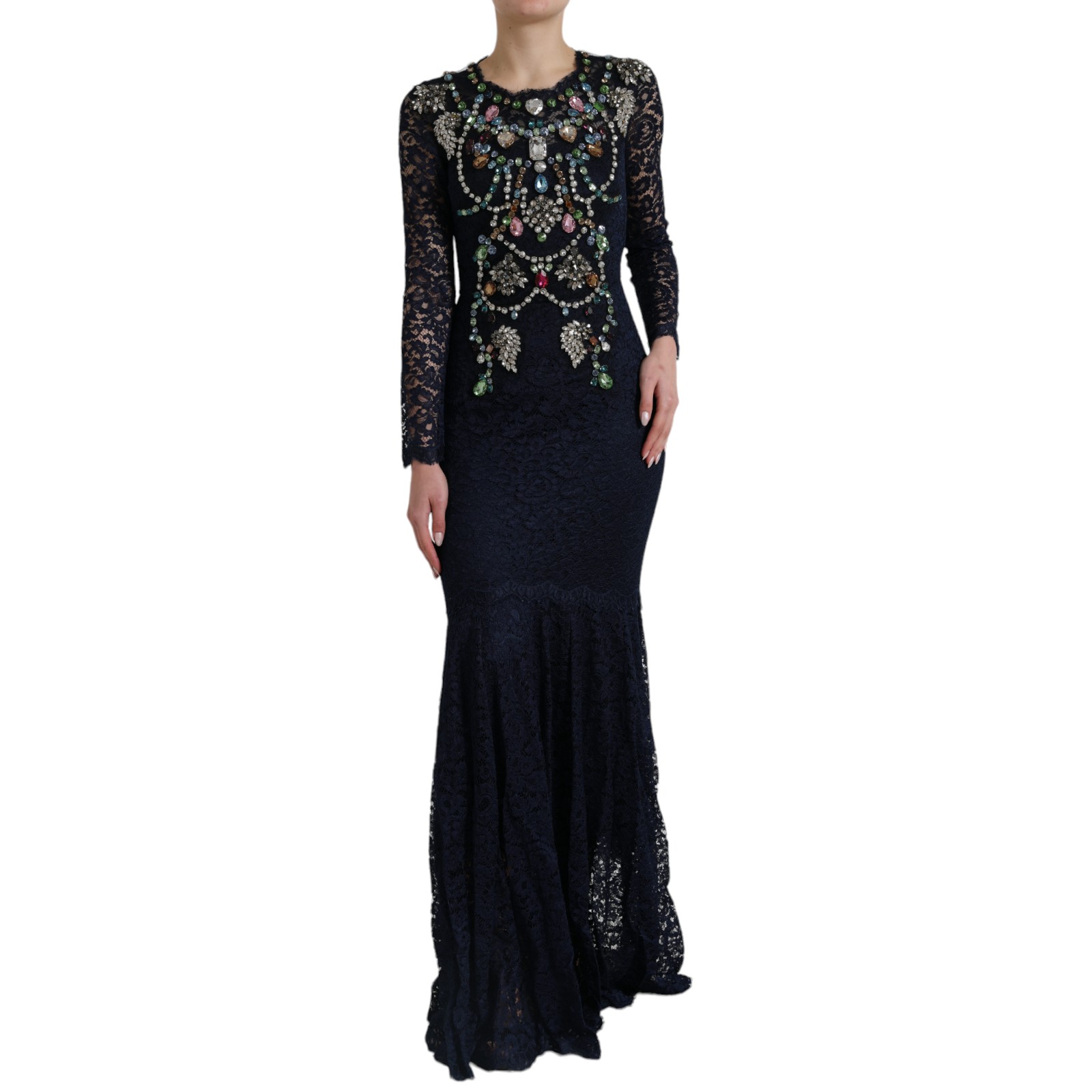 dolce gabbana crystal embellished navy blue flare dress bargain pyramid.com