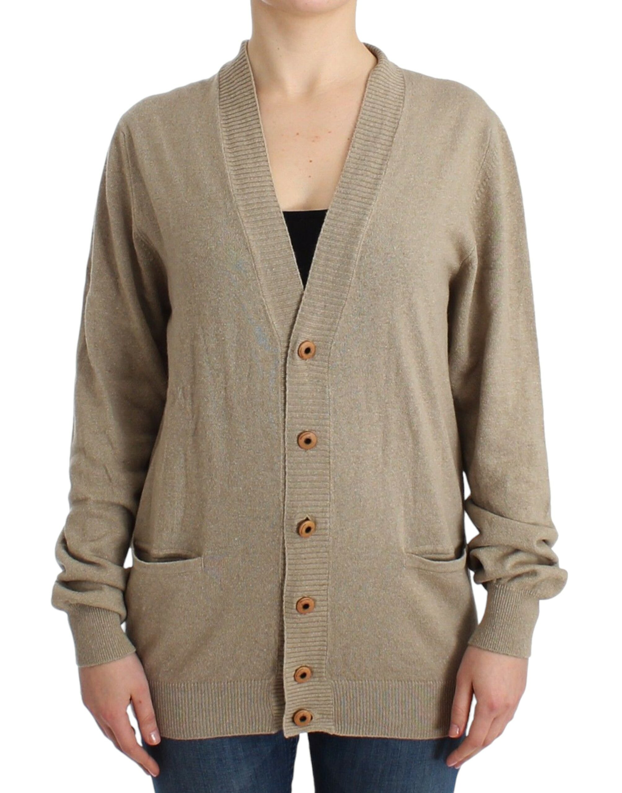 ermanno swerving beige v neck cardigan bargain pyramid.com