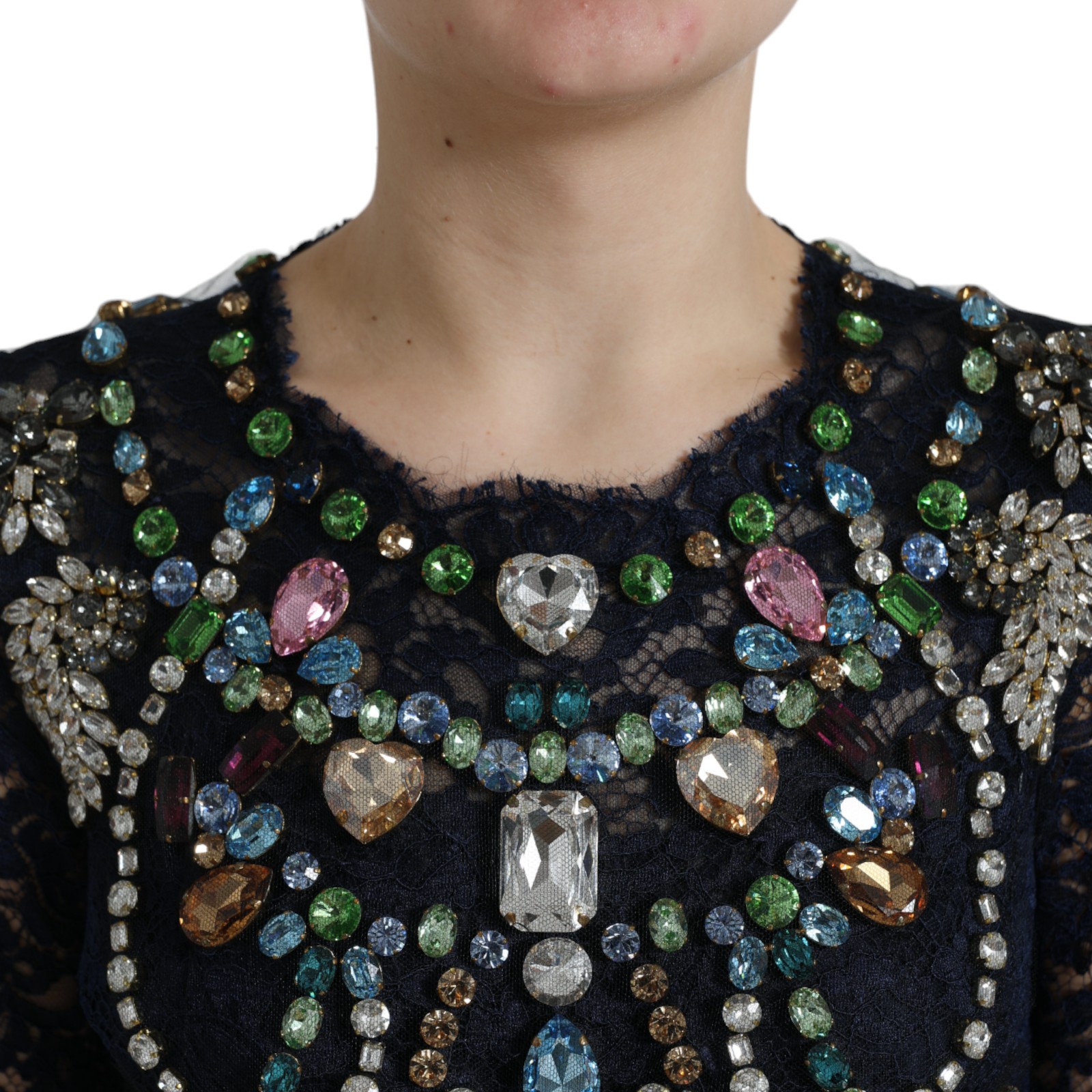 DOLCE & GABBANA Crystal Embellished Navy Blue Flare Dress - Image 2