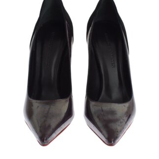 CÉDRIC CHARLIER Metallic Gray Leather Pumps