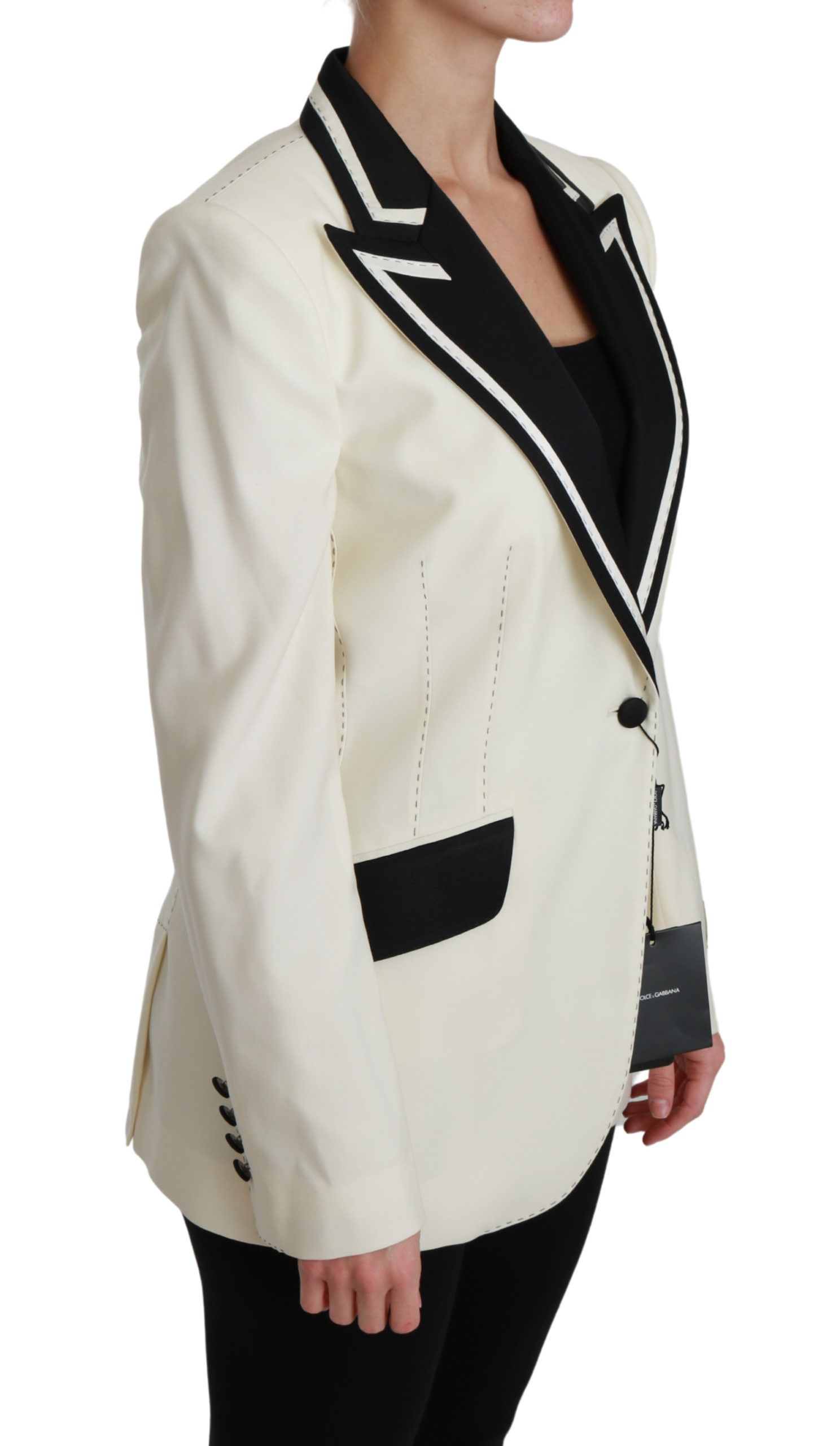 DOLCE & GABBANA Cream Black Detailed Blazer - Image 2