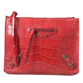 BALENCIAGA Red Alligator Leather Clutch