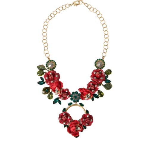 DOLCE & GABBANA Gold Brass Chain Rose Crystal Necklace at bargainpyramid.com