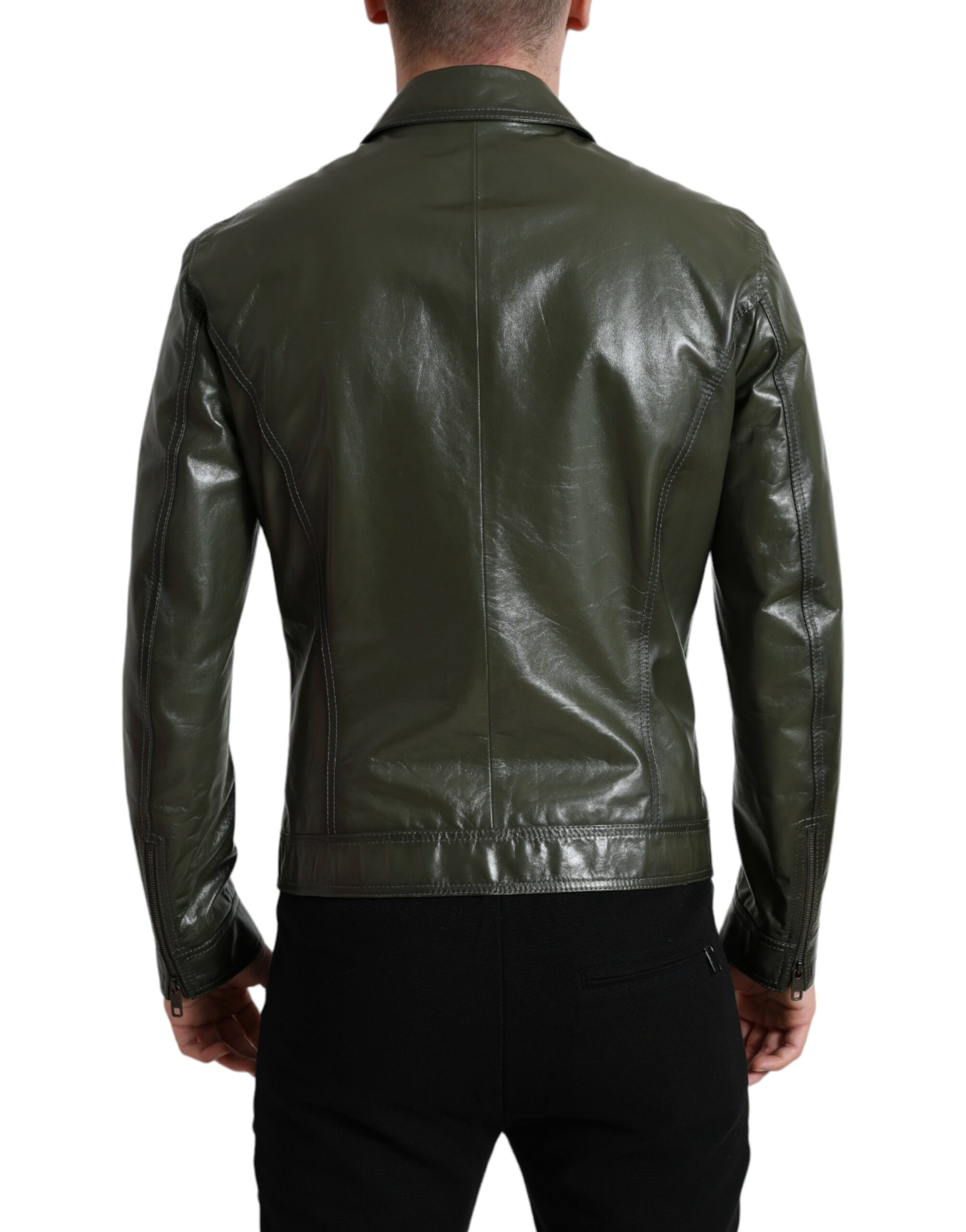 DOLCE & GABBANA Emerald Leather Biker Jacket - Image 3