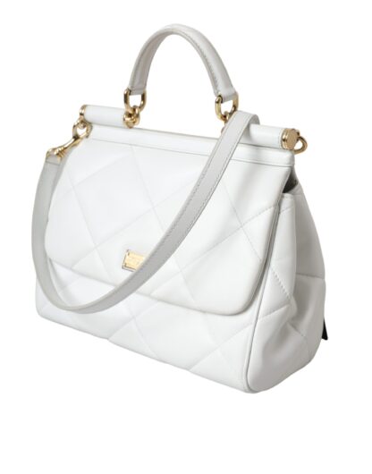 DOLCE & GABBANA White Quilted Leather Sicily Hand Bag - Image 2