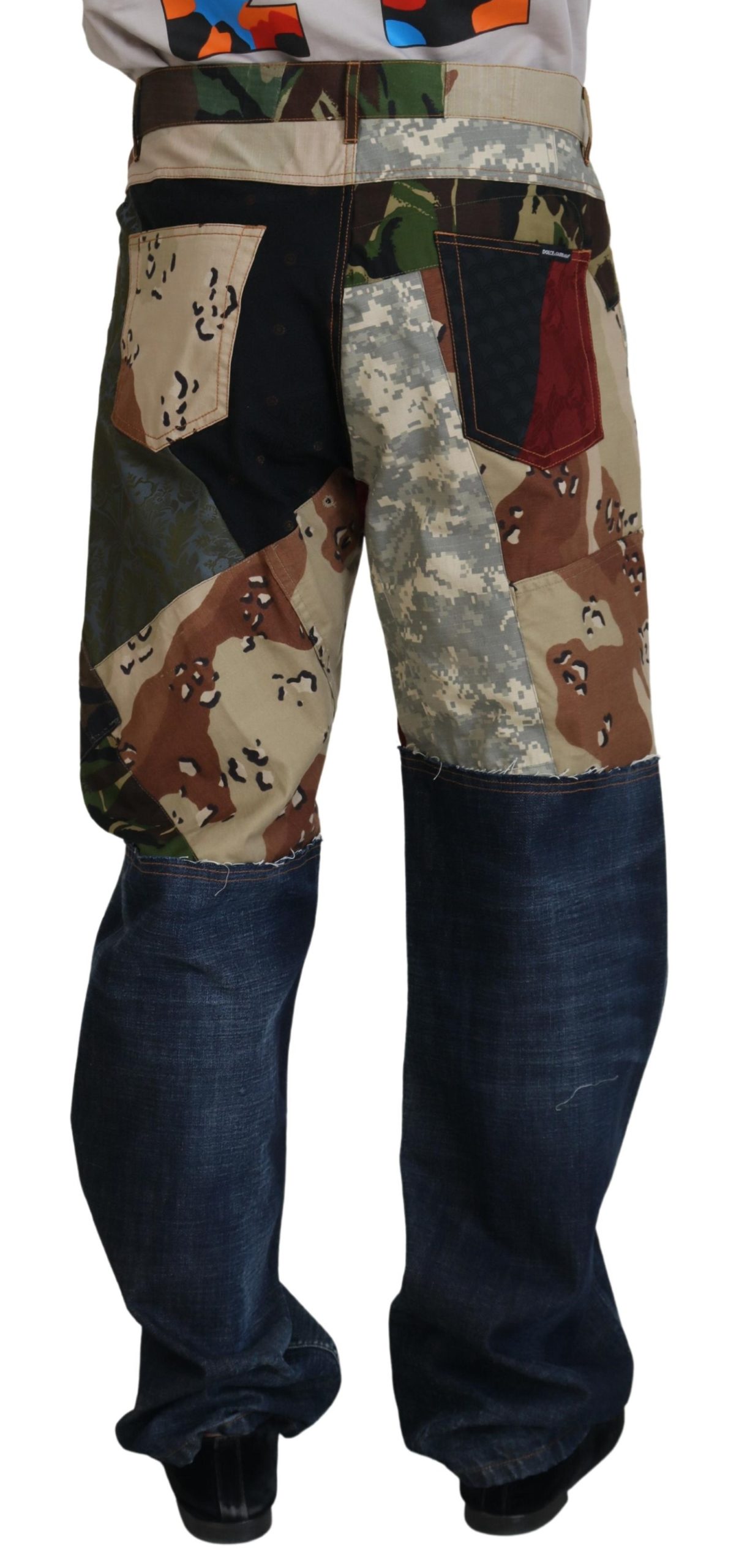 DOLCE & GABBANA Patchwork Denim Silk Blend Jeans - Image 3