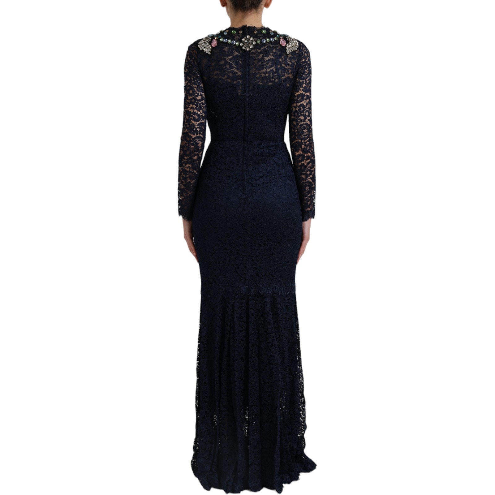 DOLCE & GABBANA Crystal Embellished Navy Blue Flare Dress - Image 3