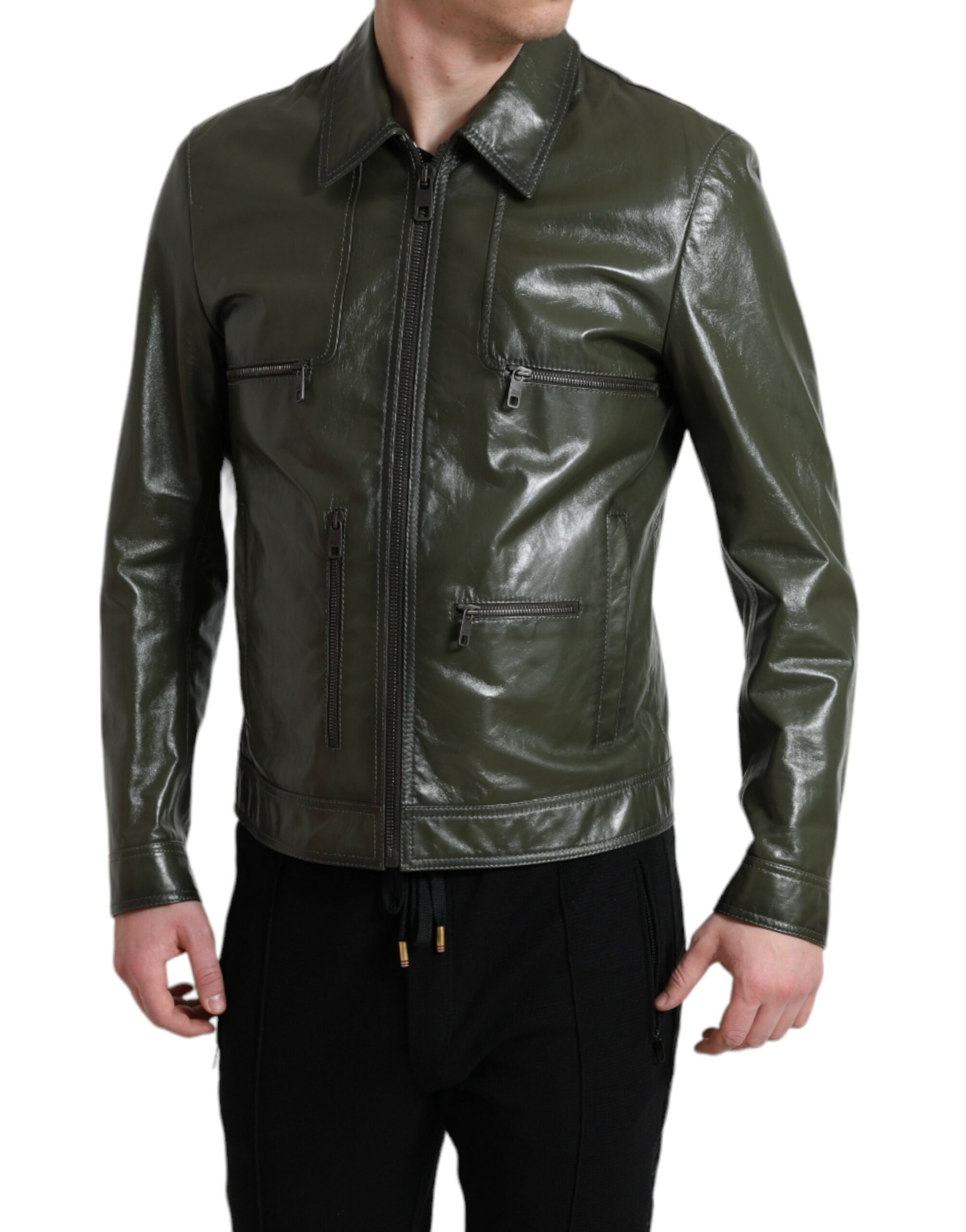 DOLCE & GABBANA Emerald Leather Biker Jacket - Image 2
