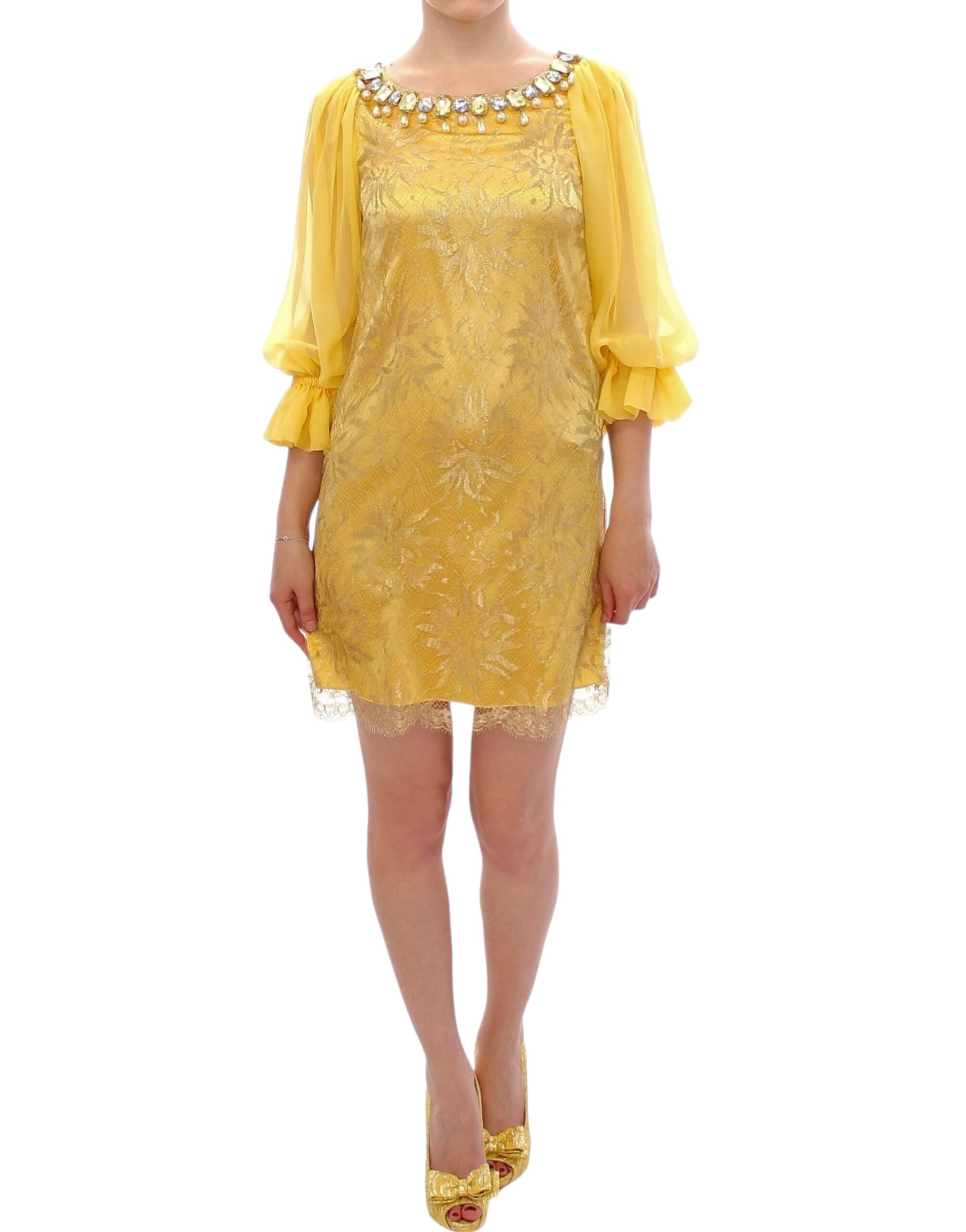 dolce gabbana yellow lace crystal mini dress bargain pyramid.com