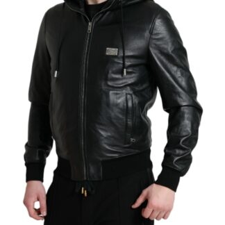 dolce gabbana black leather hooded jacket bargain pyramid.com