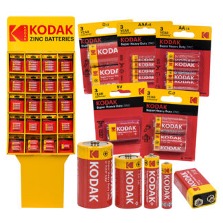 BATTERIES, KODAK ASST ON FLR DI 92070. Total 198 packs. Mix of AAA. AA. C. D. And 9 volt batteries.