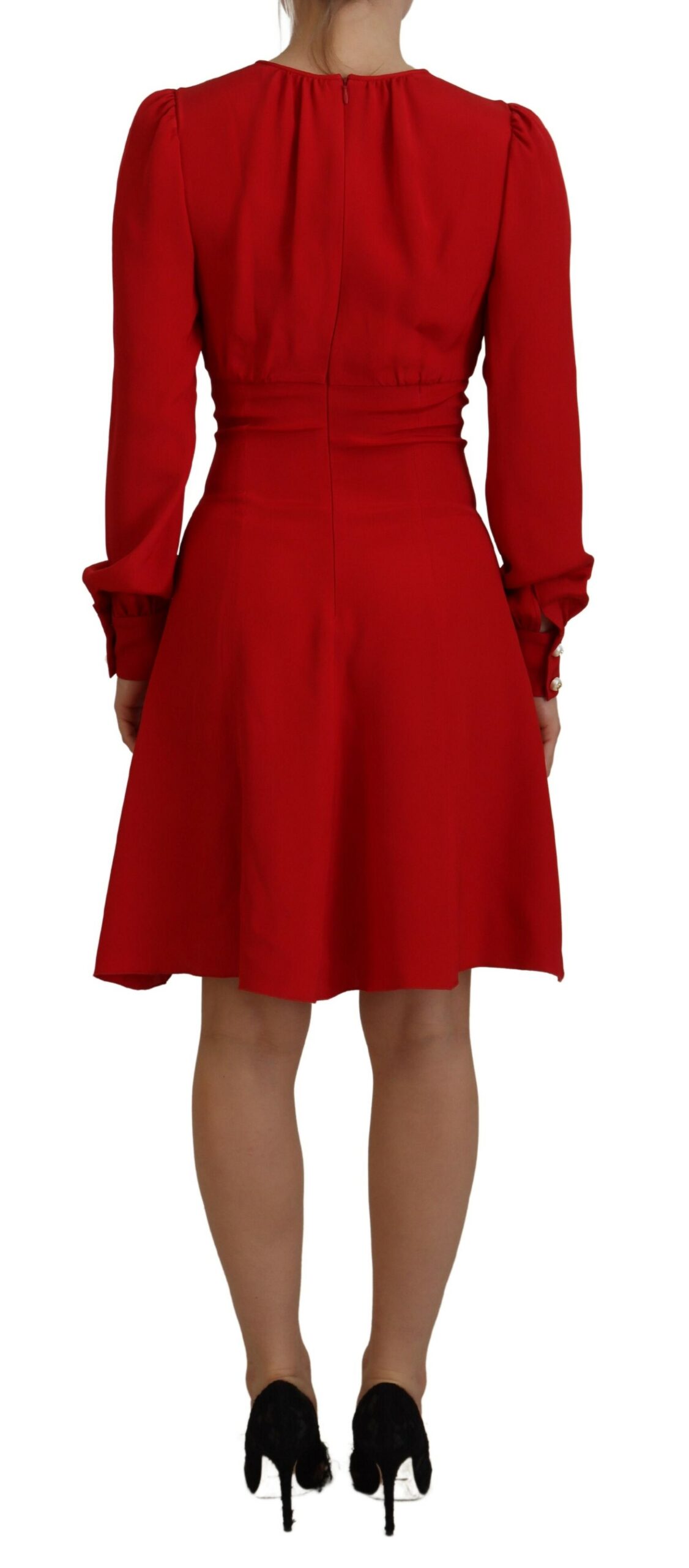 DOLCE & GABBANA Red Silk A-Line Knee Length Dress - Image 3