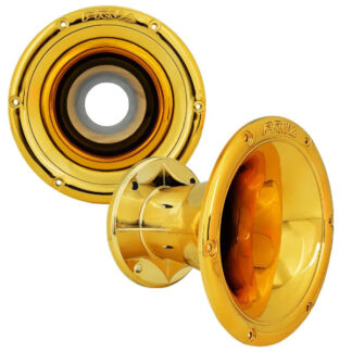 PRV AUDIO – 2″ Exit – Wave Guide – Bolt-on – 45¡ x 45¡ Black inside with Gold Lip – Chrome Finish (WGP14-50GoldBlackCR)