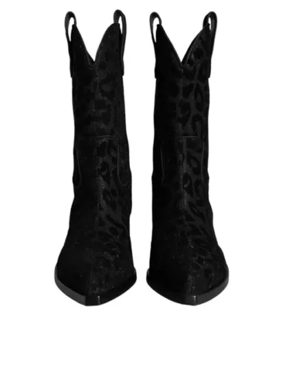 Dolce & Gabbana BLACK GRAY LEOPARD COWBOY BOOTS SHOES - Image 2